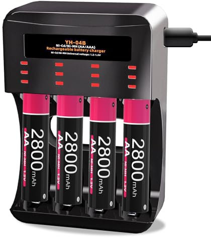 BOANV 4 Slots Chargeur Piles Rechargeable Charge Rapide pour AA AAA Rechargeable avec Port USB-C (4 Slots Chargeur +4AA)