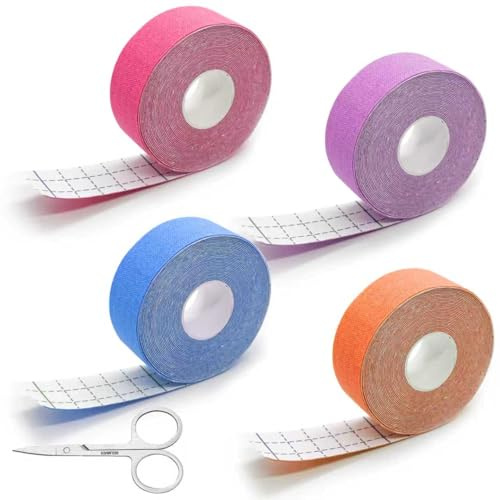 4 Rolls Anti Wrinkle Tape 2.5cm x 5m,Face Lift Tape with 1 Scissor,High Elasticity Face Tape for Wrinkles,Facial Lip Mouth Neck Beauty Patch for Toning,Firming and Tightening The Skin,4 Colors