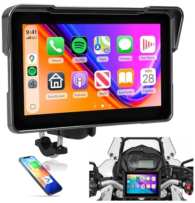 KYNNT 7 Inch Motorcycle CarPlay GPS Navigation System, Android Auto Portable CarPlay Screen for Motorcycle, Dual Bluetooth Car Play Moto, Si-ri, Goo-gle Assistant, EQ, IP67 Waterproof Touchscreen