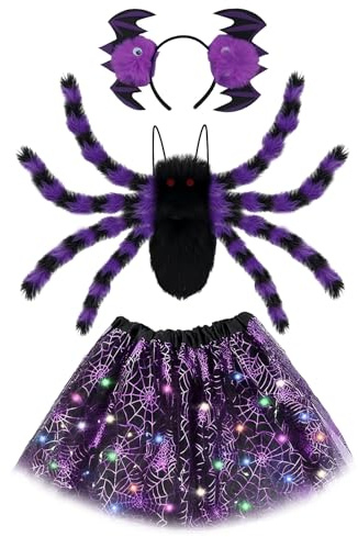 23GUANYI Spindelkostym för barn, halloweenkostym för flickor med fladdermus och tutu-kjol för flickor, 3–12 år, halloween, cosplay-fest (lila)