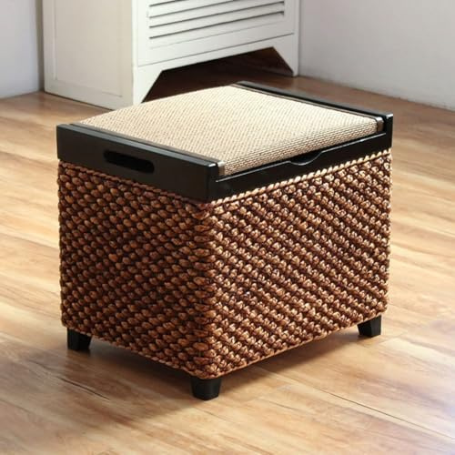 YCKEGEW Korb-Aufbewahrungshocker Kleiner Hocker Mit Fußstütze Im Landhausstil, Ottoman-Würfel Mit Klappdeckel, Schuhbank Aufbewahrungsschrank Für Spielzeug(Coffee Brown,B)