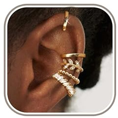 Morfetto Ear Cuff Gold für Damen 5Paar Ohrringe Ohne Ohrloch Ohrclips Damen Ohne Ohrlöcher Ohrmanschette Silber Ohrringe Vergoldet Fake Piercings-CZ
