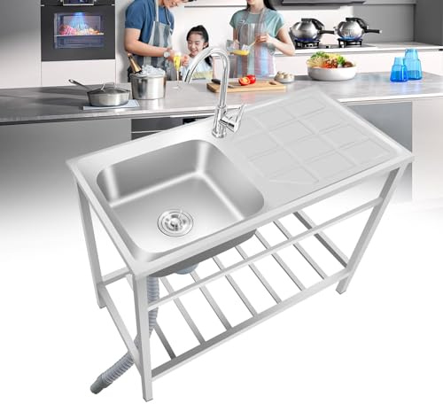 Évier utilitaire en acier inoxydable - Évier de cuisine commercial - Bol unique (sans robinet) - 100 cm x 50 cm x 75 cm - Pour restaurant et service alimentaire