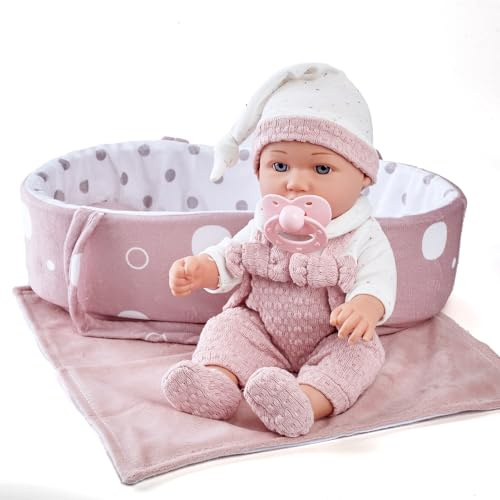 Enjoyin 12 Baby Doll Gift Set with Portable Bassinet Bed, Pink Clothes, Pacifier, Blanket & Pillow – Fun Pretend Play Toys, for Toddler Girls Ages 3+