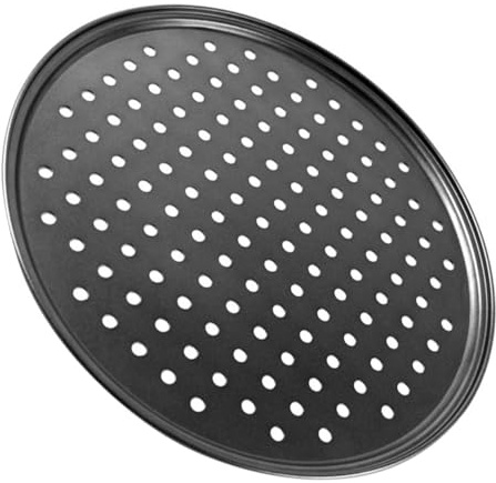 FONDOTIN Teglia Pizza Forata in Carbonio Antiaderente e Robusta per Forno Ventilata per Cottura Rapida e Omogenea per Pizze Fatte in Casa e Uso Professionale