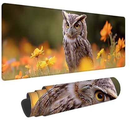 Tapis de Souris Gaming XXL Grand Mousepad 800 x 300 mm, Grand Tapis de Bureau sous Main avec Base en Caoutchouc antidérapante pour Gamer, Améliore la précision et la Vitesse (Fleurs Hibou) C-382