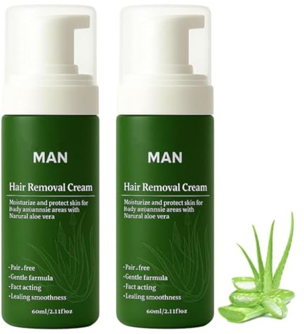 Haarentfernungscreme für Männer mit natürlicher Aloe Vera, geeignet für Gesicht, Körper und Intimbereich. Ein schnelles und sanftes Haarentfernungsmousse für Gesicht und Körper
