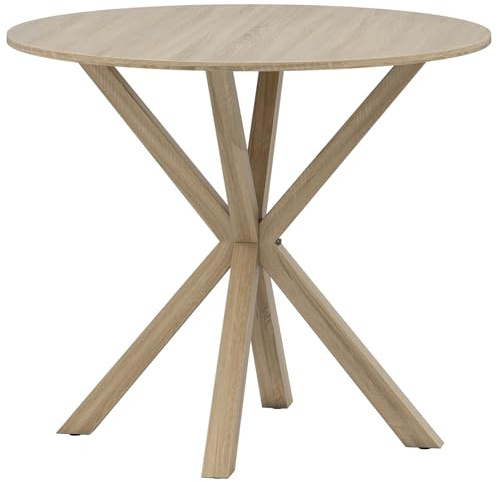 COSTWAY 90cm Dining Table, Round Kitchen Table with Wooden Effect Top, Intersecting Pedestal Base & Rubber Wood Legs, 4 Seaters Rustic Dinner Table for Home Dining Room Living Room (Natural)