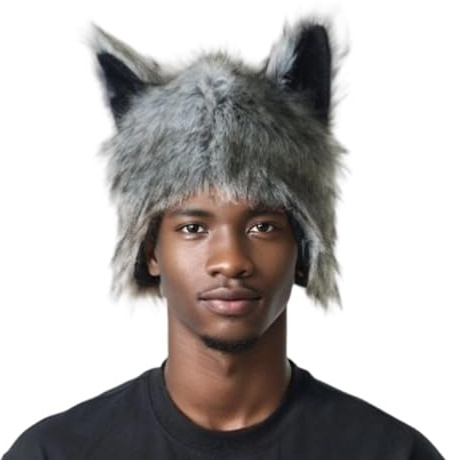 Plüsch-Wolf-Ohren für Damen und Herren, verlängerte Ohrenklappen Wintermütze, Halloween-Party, Kostüm, Kopfbedeckung, kältebeständig, Outdoor-Ausrüstung, weicher Plüsch-Tierhut für Halloween