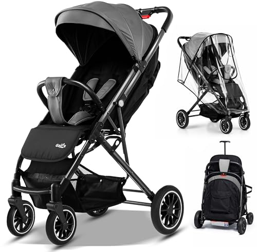 FK Sports Baby Pushchair Stroller from Birth to 3 Years Lightweight Foldable Travel Buggy with 5-Point Harness, Adjustable Seat and Oversized Basket with Cup Holder Smooth Swivel Wheels Grey