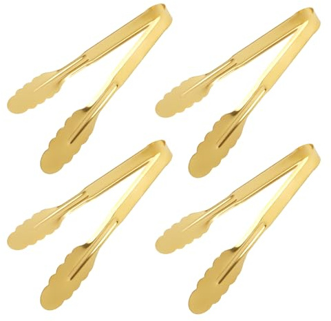 Bliceon 4 Pack Kitchen Tongs for Cooking, 9 Inch Gold Serving Tongs, Metal Food Tong for Kitchen Utensils, Cooking, Salad, Serving (Gold)