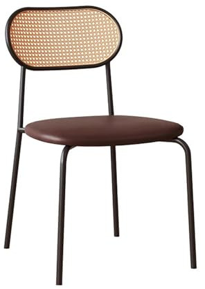 Rottingköksstolar med ryggstöd i flätad rotting, moderna designmatstolar, klädd sits i PU-läder, metallbas, brun