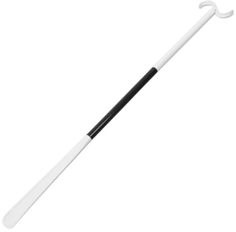 HOMSFOU Bâton D’aide à L’habillage Multifonction à Manche Long Réglable, Chausse-pied en Plastique Solide Blanc et Noir, Dispositif pour Enfiler et Retirer Chaussettes, Adapté Personnes