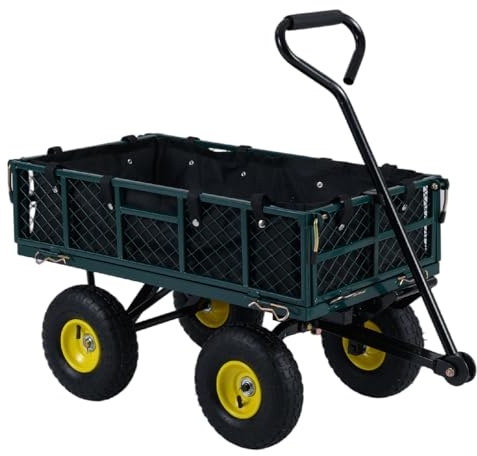 GiantexUK Heavy Duty Garden Trolley, 410kg Large Metal Utility Cart with Removable Folding Sides, Adjustable Handle & Storage Bag, Rolling Garden Dump Cart Festival Trolley | Rolling Garden Dump Cart Festival Trolley with Removable Folding Sides, Adjustable Handle & Storage Bag