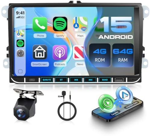 Autoradio 4GB+64GB für VW Volkswagen Golf 5,6,Passat,Seat Touran,Skoda | 9“ IPS Bildschirm mit 5G-WLAN,Wireless CarPlay/Android Auto,Bluetooth/USB/Typ-C/FM/RDS/EQ,GPS+AHD Kamera