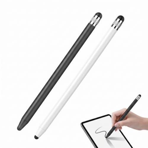 2 Pièces Stylet Universel pour Écran Tactile, Stylet Tablette Compatible avec, et Smartphone, Stylo Tactile Capacitif Haute Sensibilité en Silicone, Noir + Blanc