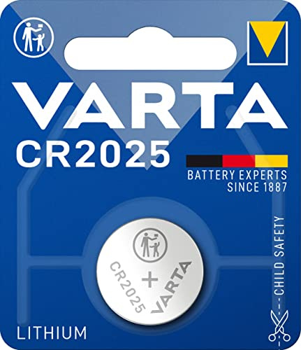 VARTA Knappcellsbatterier CR2025, 1 stycken, Lithium Coin, 3 V, för klockor | barnsäker förpackning, för febertermometer, pulsmätare, bilnyckel, fjärrkontroll, våg eller miniräknare