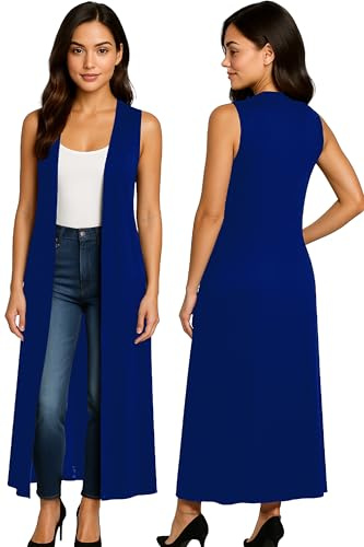 Re Tech UK - Ladies Sleeveless Cardigan | Womens Summer Lightweight Longline Waistcoat | Waterfall Open Front Maxi Cardigan | Thin Boyfriend Cardigans for Women UK (24-26 XXXL Royal Blue)