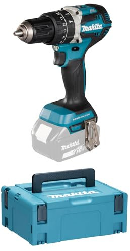 Makita DHP484Z 18V LXT Bürstenlose Kombi-Hammerbohrmaschine mit Makpac; Farbe Schwarz,blau