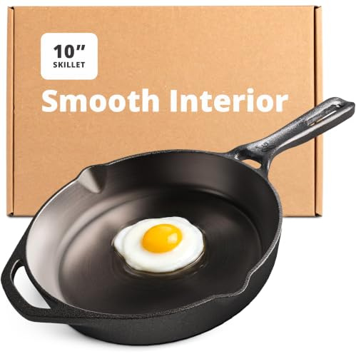 Greater Goods 10 Cast Iron Skillet, Smooth Surface, Nonstick-Like Release
