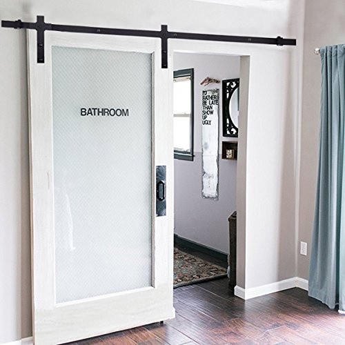 Ejoyous 200cm Systeme Porte Coulissante, Kit de Rail pour Porte Coulissante Double Porte Quincaillerie pour des Double Portes Coulissante de Grange Noir rétro
