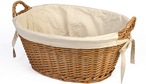 WEIDENPROFI Weidenkorb, Wäschekorb aus Weide, oval mit Henkel, inkl. Stoffeinlage, (LxBxH) 73 x 42 x 22 cm, inkl. Henkel 27 cm hoch
