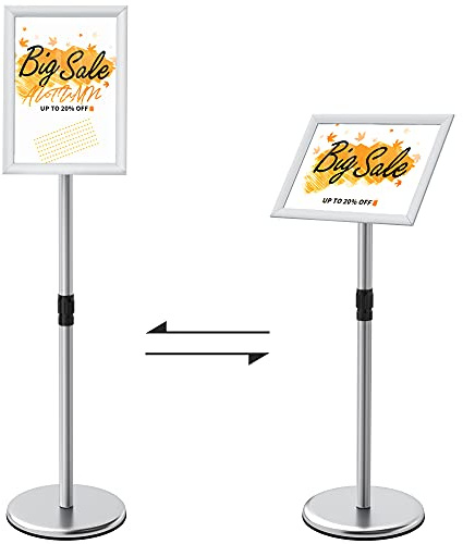 ALLESCOSY® Infoställ höjd justerbar rostfritt stål informationsställ DIN A3 420 x 297 mm affischställ presentationsställ reklamhållare (silver, A3)