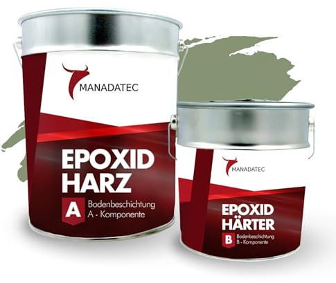 MANADATEC 2k Epoxidharz Bodenbeschichtung 2,5kg I RAL 6021 Blassgrün I Abriebfest, lösemittelfrei, geruchsneutral I Garagenbodenbeschichtung I Epoxy Bodenbeschichtung Garage I Keller Epoxidharz Boden