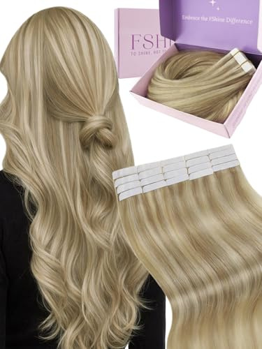 Fshine Tape in Extensions Echthaar 30cm 30g Goldblond mit Mittelblond | Echthaar Extensions Tape, einfache Anwendung, natürliche Haarintegration, für Alltag und besondere Anlässe