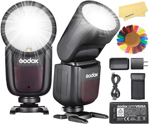 Godox V1 V1-S V1S Round Head Camera Flash for Sony Flash Speedlight Speedlite Light,76Ws 2.4G TTL1/8000 HSS,480 Full Power Shots,1.5s Recycle Time,2600mAh Li-ion Battery,10 Levels LED Modeling Lamp