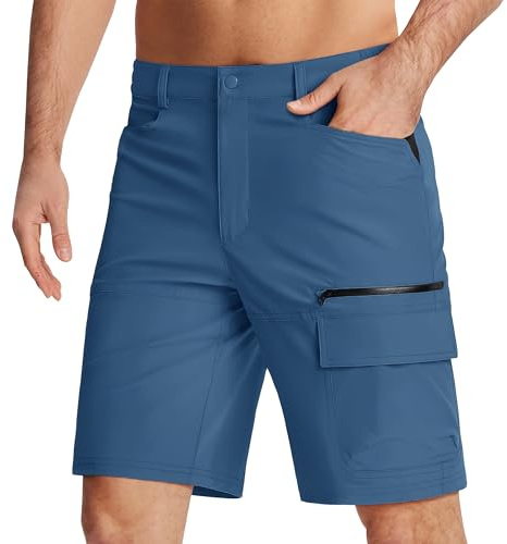 KEFITEVD Kurze Cargo Hose Herren Trekking Shorts Sommer Kurze Arbeitshose Bermuda Shorts Quick Dry Blaugrau 34