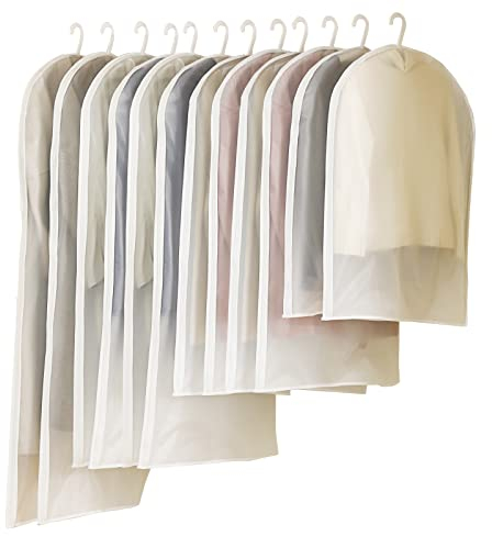12 Stück Kleidersack Anzug, 60 x 80/100/120/140 cm Weiß Rand Durchscheinende Anzugtasche Kleidersäcke, Kleiderhülle Anzugsack Abendkleid Brautkleid Mäntel Hemden Staubdicht und Wasserdicht