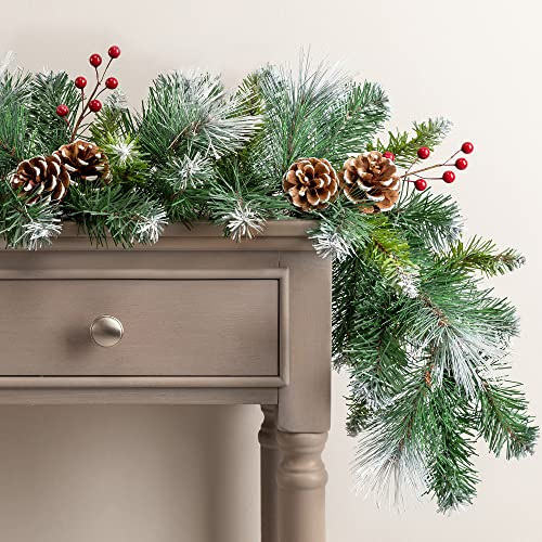 Christow Flocked Christmas Garland with Pinecones & Berries, 6ft