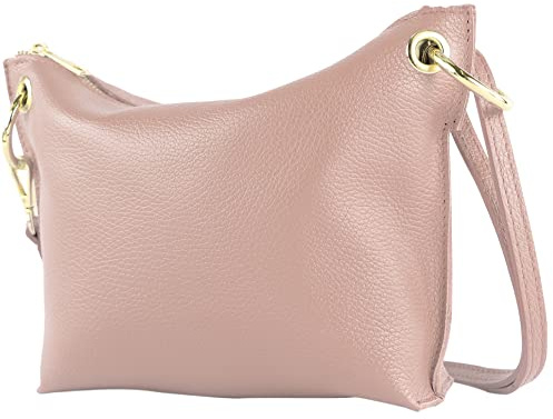 modamoda de T243 Petit sac à bandoulière en cuir fabriqué en Italie, Rose., Small
