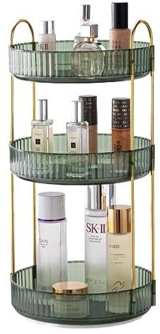 Make Up Organizer, 360° Drehbar Kosmetik Organizer, Beauty Organizer, Hautpflege Organizer für Badezimmer (3 Schichten, Grün)