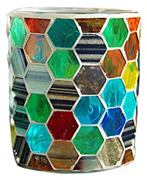 HEXEH Kerzenhalterhalter Hexagonaler Tasse Kerzenhalter Mosaic Glass Kerzenhalter Moderne Heimathause for Kerzenlicht Abendessen Dekoration Kandelaber