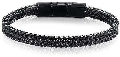 LUCKY2+7 Armband Herren-Edelstahl Magnetschnalle Verlängerungsschnalle Schwarz Silber