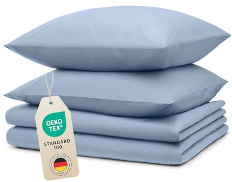 Blumtal Bettwäsche 2X 135x200cm + 2X 80x80cm Kopfkissenbezug - Oeko-TEX zert. Mikrofaser Bettwäsche Set - Mikrofaser Bettbezug bis 95 °C - Deckenbezug + Kissenbezug 4-teilig - Duvet Cover Hellblau