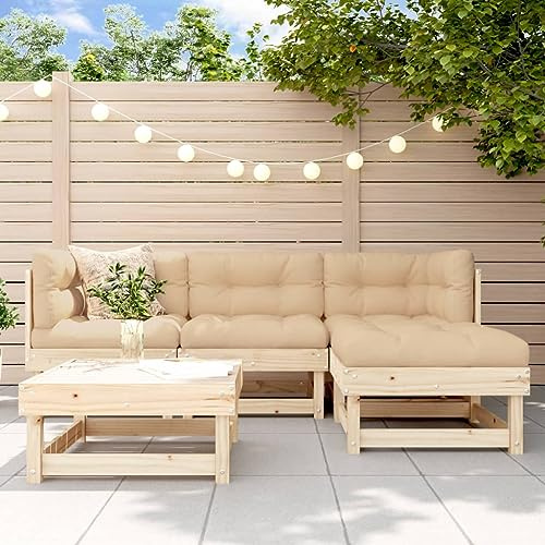 Festnight 5-TLG. Type-6 Lounge Gartenmöbel Set Holz mit Kissen und Kissen Outdoor Balkonmöbel