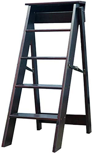 KAZUP Indoor-Kletterhocker, 5-Stufen-Tritthocker, Holztreppenstuhl, klappbarer tragbarer Leiter-Hochhocker, multifunktionaler Haushalt, 3 Farben (Farbe, B), B (Farbe: Weiß) (Schwarz)