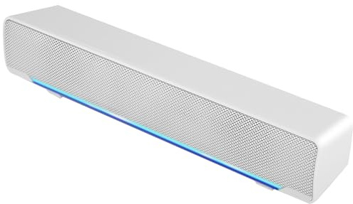 LCCEERD Barre Son avec Éclairage Intégré PC, USB Bluetooth5.3 Enceinte avec Stéréo 3D, Mini Enceintes avec Lumière RGB pour Ordinateur, Ordinateur Portable, Tablette, Moniteur, TV (Blanc)