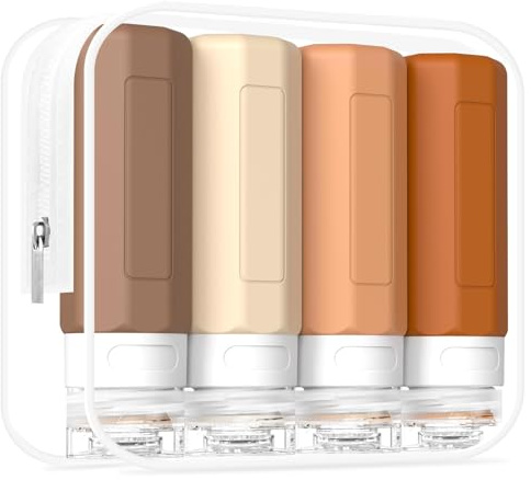 Redfly 4 Stück Silikon Reiseflaschen, Reiseset Flüssigkeiten Set mit TSA Genehmigt 3 oz, Reise-Behälter für Toilettenartikel, Reise Flaschen zum Befüllen mit transparentem Kulturbeutel（Aprikose）