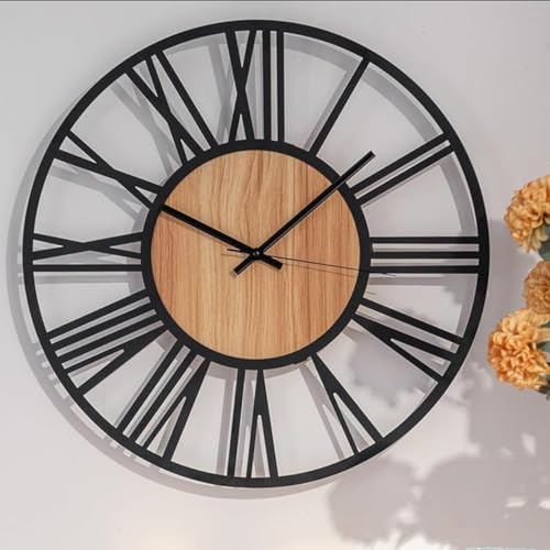 K&L Wall Art 50cm große Wanduhr XL Industrielle Holz Wanduhren aus Metall Vintage leises Quartz Uhrwerk ohne Tick-Geräusche