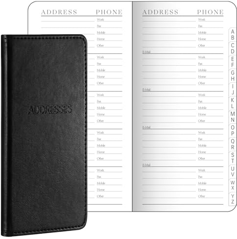 Dinifee Leather Pocket Address Book with Alphabetical Tabs Small Address Book 6 x 3.25 Inch for Phone Numbers Website Logins, 520 Entries(Black)