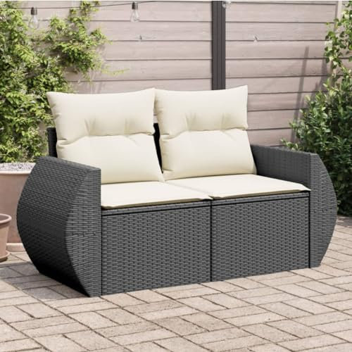 Festnight Balkon Sofa mit Stauraum Gartensofa Rattan Sofa 2 Sitzer 110 cm Lounge Sofa Outdoor Rattansofa Sitzecke Balkon Lounge Klein Couch Gartenlounge Polyrattan Balkonmöbel Gartenmöbel