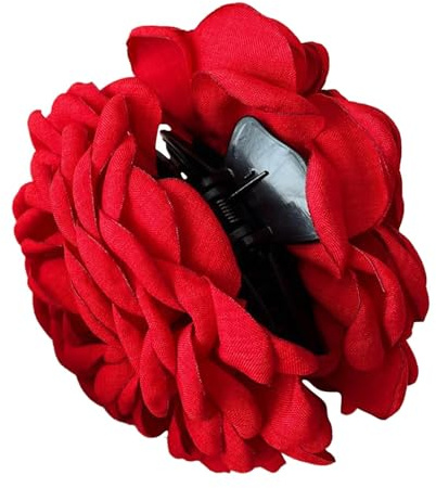 Raypontia 2 Pinza De Pelo Rosa Roja - 11cm Pinza Pelo Flor Tela, Clips De Pelo Con Rosas - Pinzas Para El Pelo Con Flor De Rosa, Clips De Garra De Flores Grandes, Regalos De Niñas