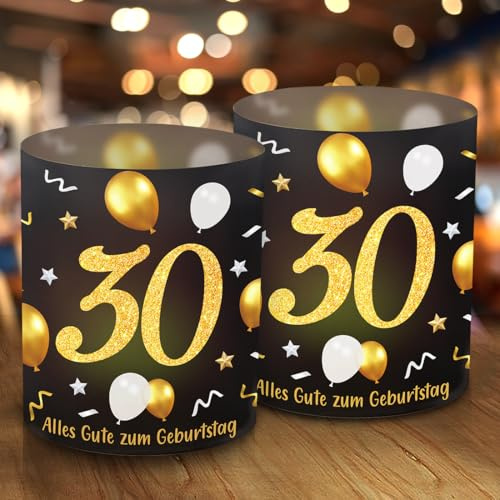 12 Windlicht Tischdeko 30 Geburtstag, 30. Happy Birthday Tischdekoration, Schön DASS Du Da Bist, 30 Geburtstag Männer Frauen Deko Schwarz Gold, Geeignet für Teelichter oder Kerzen