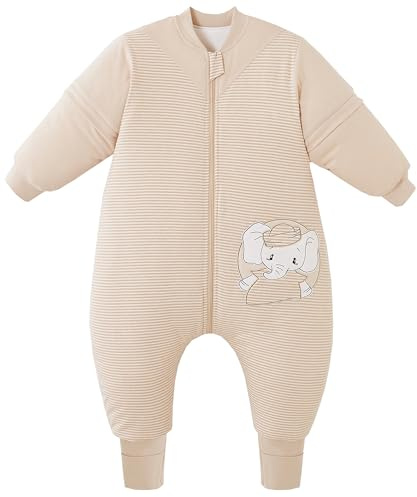Chilsuessy Baby Schlafsack mit Füßen Winter Kinder Schlafsack Bio Baumwolle Warm Baby Schlafsack mit Beinen für Jungen und Mädchen, 2.5 Tog/Elefant, 80cm/Baby Höhe 85-95cm