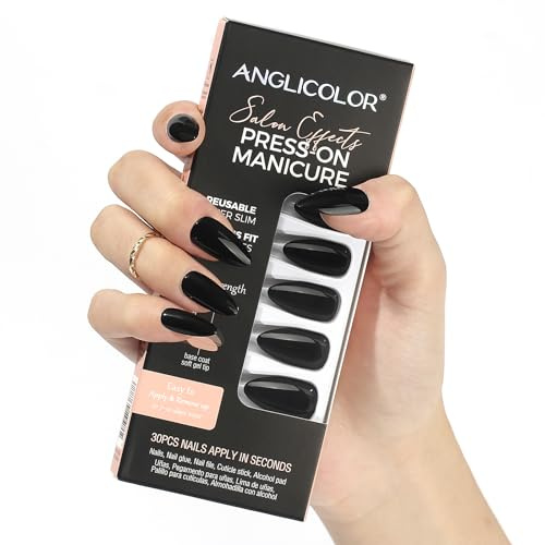 Anglicolor Press On Nails,Press-On-Nägel mit French Tip, Press-On-Nägel kurz, kurze Mandelnägel, 30 Stück weiche Gel-Kunstnägel in 15 Größen (A108, 30 Stück)