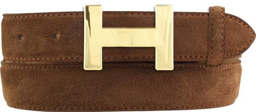 BELTINGER Damen-Gürtel HELEN aus Veloursleder 3,0 cm | Velour-Ledergürtel für Damen 30mm | Wildleder-Gürtel mit gold, glänzender Gürtelschließe